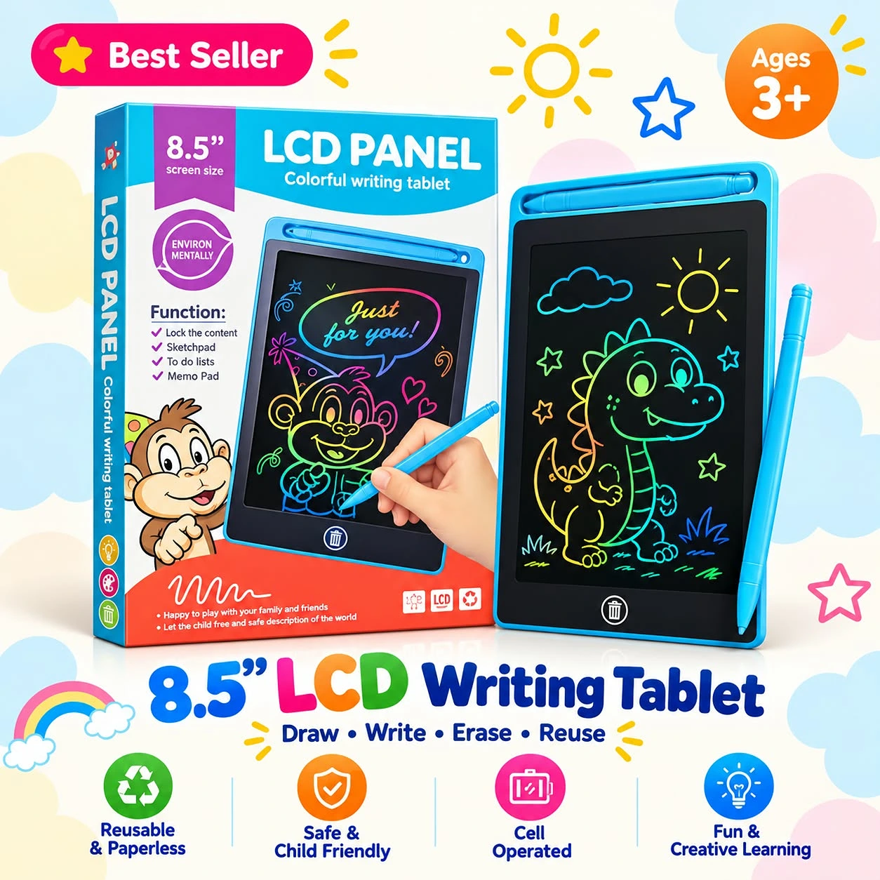 8.5 inch LCD writing tablet for kids with stylus