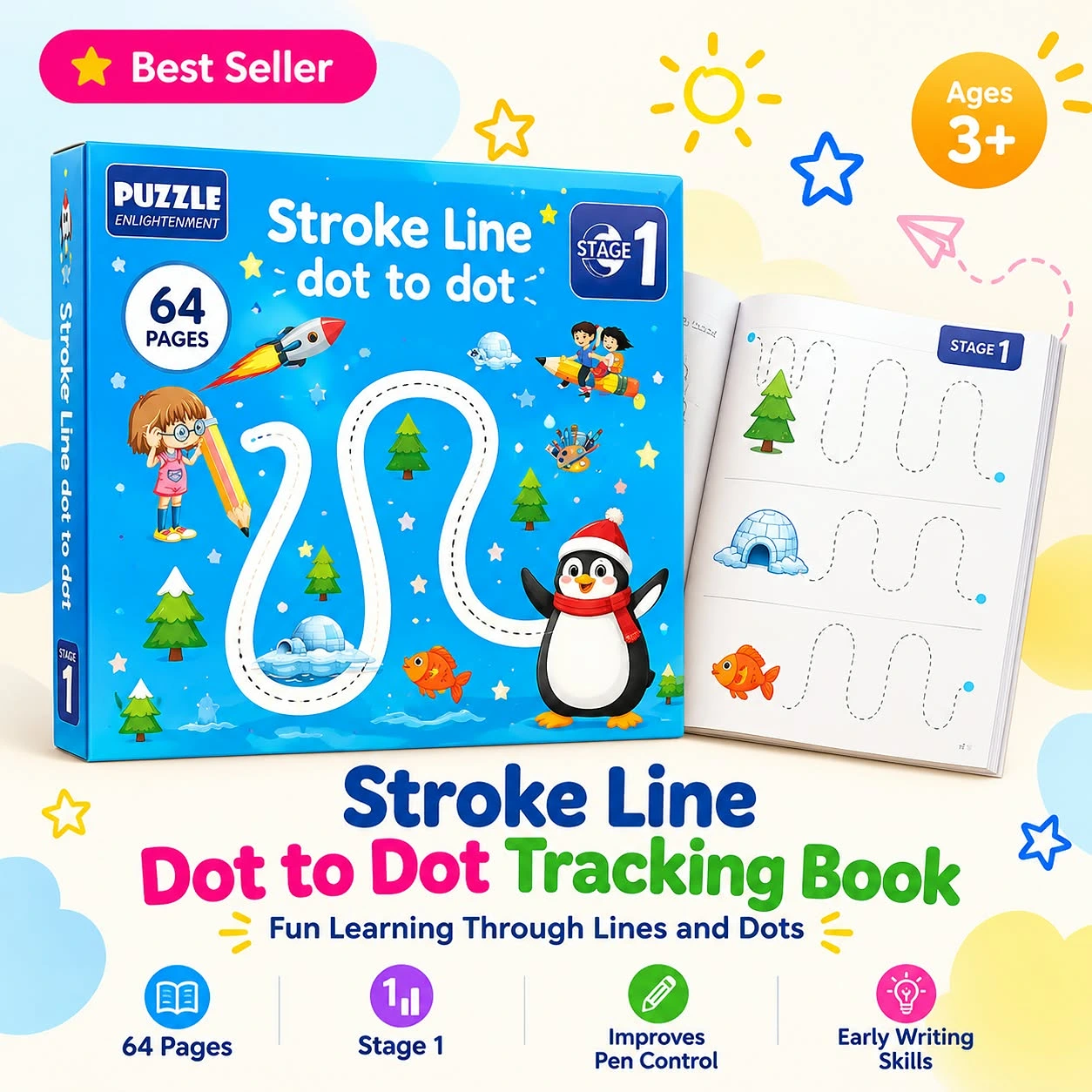 Stroke Line Dot to Dot tracing book for kids 64 pages